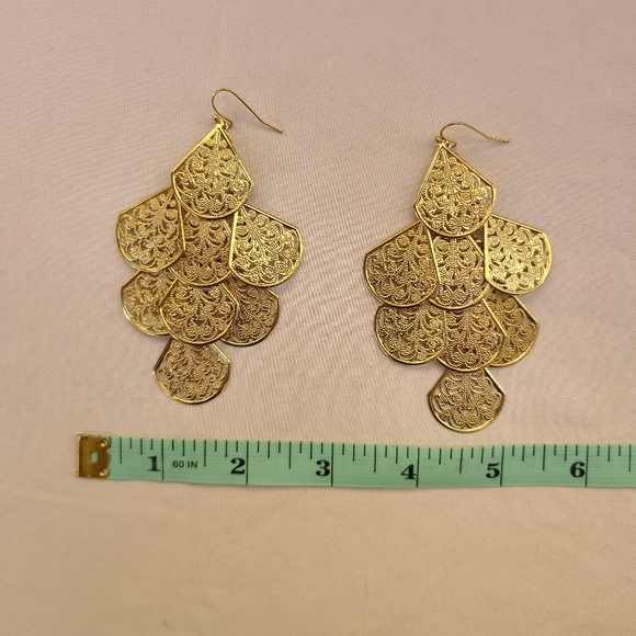 Gold Tone Filigree Chandelier Dangle Earrings - Picture 4 of 4